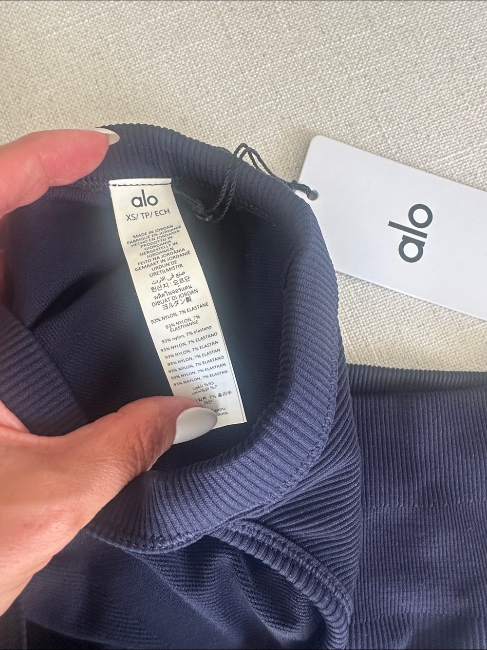 ALO Yoga Navy Ribbed Bike Shorts - Picture 4 of 6